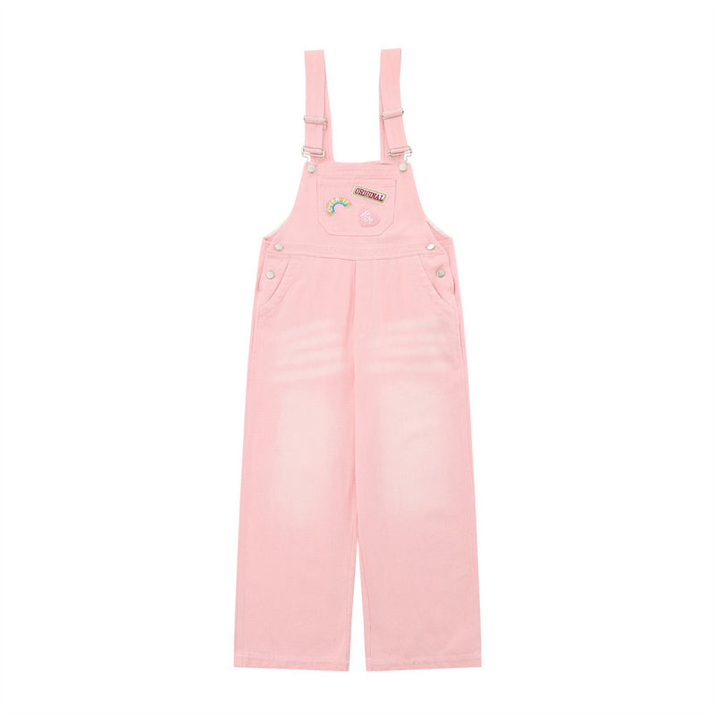 Women Pants Pocket Embroidered Denim Overalls