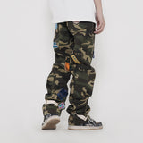 Men Sweatpants Multi-Pocket Camouflage Cargo Pants Hip Hop Loose Straight-Leg Pants