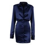 Women Dress Silk-like Matte Satin Shirt Dress