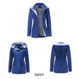 Women Trench Coat Autumn and Winter Detachable Hat Windbreaker Raincoat