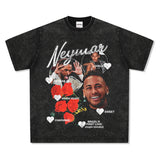 Men Vintage Football T-Shirt Neymar Football Stars Vintage Printed Short Sleeve Washed Old Top
