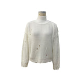Women Knitted Sweater Autumn and Winter Shabby Long Sleeve Hollow out White High Collar Sweater