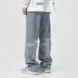 Men Jeans Cross Patchwork Jeans Hip Hop Straight Loose-Fitting Wide-Leg Trousers