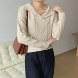 Women Knitwear Autumn Winter Retro Lapel Knitwear