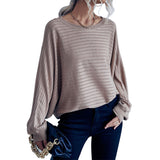 Women Knitted Sweater Autumn Crew Neck Mid-Length Loose Solid Color Batwing Sleeve Sweater