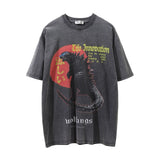 Men Vintage T-Shirt Printed Short-Sleeved T-shirt Men's Summer Distressed round Neck