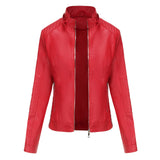 Red Leather Jacket Spring and Autumn Hooded Leather Coat Women's Detachable Hat Windproof Jacket