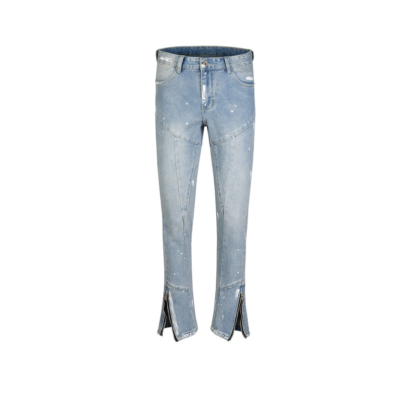 MIJKO Men's Vintage Pants MIJKO Men's Wide-Foot Zipper Pants Slim-Fit Pants Jeans