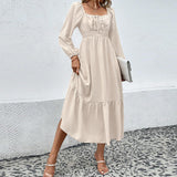 Women Dress Fall/Winter Long Sleeve Square-Neck Maxi Dress