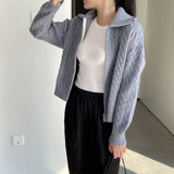 Women Cardigan Sweater Autumn Sweater Cardigan Zipper Turn-down Collar Coat Q625