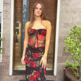 Women Dresses Summer Mesh Printing Skirt Suit
