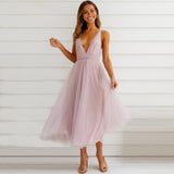 Women Date Dress Summer Sexy Tulle Skirt V-neck Dress Dress