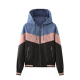 Women Trench Coat Women's Thin Trench Coat Women's Spring and Autumn Hooded Jacket Women's Outdoor Raincoat Color Matching Drawstring Coat