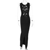 Women Dresses Spring Sexy Backless Slim Fit round Neck Sleeveless Split Dress