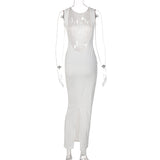Women Dresses Spring Sexy Backless Slim Fit round Neck Sleeveless Split Dress