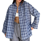 Women Trench Coat Winter Casual Plaid Long Sleeve Shirt Coat