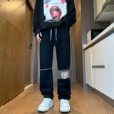 Men Jeans Zipper Jeans Loose Straight Harem Pants Removable Zipper Trousers