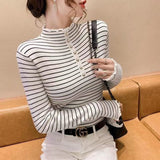 Women Knitted Pullover Turtleneck Winter Striped Sweater Sweater