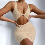 Women Dresses Summer Hollow Sexy Backless Sheath Slim Fit Dress (Bla0420)