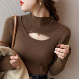 Women Knitwear Autumn and Winter Turtleneck Knitwear Hollow out