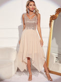 Women Evening Gown Sexy Retro Chiffon Stitching Green Sequins Dress