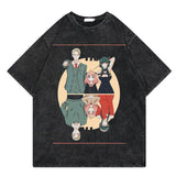 Washed retro T-shirt printed graphic casual cotton summer short sleeves
