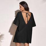 Women Dress Loose Casual Short Skirt V-neck Dress