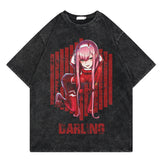 Washed retro T-shirt street print graphic casual cotton summer short sleeves