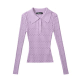 Women Tops Spring/Summer Lapel Hollow Knitwear Pullover Top