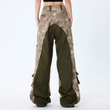 Men Sweatpants Stitched Camouflage Overalls Punk Loose Straight-Leg Wide-Leg Pants