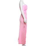 Women Dresses Summer Sexy Backless Slit Tassel Dress (Bla0420)