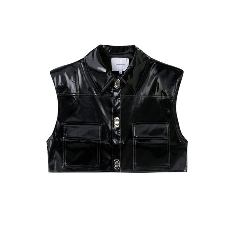 Men Vest Lapel Metal Buckle Cardigan Vest