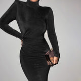 Women Dresses Turtleneck Long Sleeve Dress