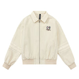 Women Jacket Embroidered Casual Coat Spring and Autumn Lapel Loose Zip Jacket