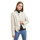 Red Leather Jacket Rivet Leather Clothing with Stand Collar Spring and Autumn Coat Women's Rivet Leather Clothing
