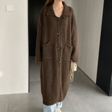 Women Cardigan Sweater Lapel Coat Loose Button N2362