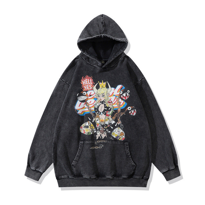 Men Hoodie Old Wash Oversize Hoodie Hiphop Hooded Sweater