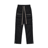 Men Sweatpants Solid Color Loose Zip Split Casual Straight Trousers