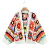 Women Sweater Knitwear Autumn and Winter Plaid Loose Knitted Cardigan Sweater