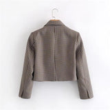 Women Suits Double Breasted Plaid Coat Spring Lapel Long Sleeve Short Top