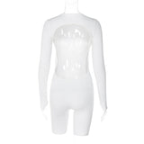 Women T-shirt Autumn Sexy Backless Slim Fit round Neck Long Sleeve Jumpsuit