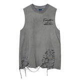 Women Vest Washed and Worn Ripped Sleeveless T-shirt Vintage Vest