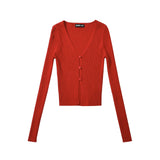 Women Tops Spring/Summer V-neck Hollow Cardigan Solid Color Short Top