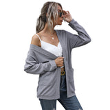Women Knitted Sweater Casual Long Sleeve Solid Color Long Sweater Cardigan