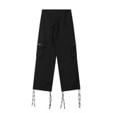 Men Sweatpants Multi-Pocket Drawstring Loose Straight-Leg Wide-Leg Pants