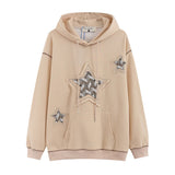 Men Hoodie Five-Pointed Star Embroidered Patch Couple's Tops Loose Casual Hooded Sweater