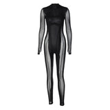 Women Jumpsuit Autumn Crew Neck Back Long-Sleeve Zipper Jumpsuit