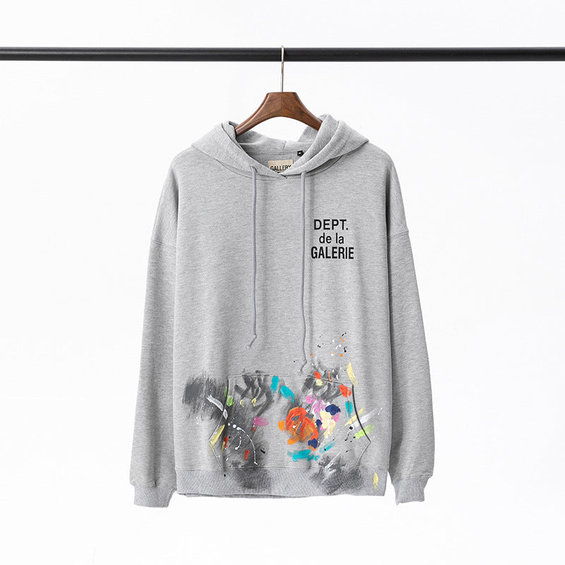 Gallery Dept Hoodie Luo Hand Painted Graffiti Letter Printing Pure Cotton
