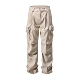 Men Sweatpants Large Pocket Slightly Pull Paratrooper Pants Pleated Loose Casual Straight Trousers