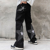 Men Sweatpants Five-Pointed Star Embroidered Slacks Loose Wide-Leg Pants Elastic Waist Mop Pants Trousers